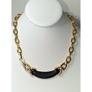 Monet Black And Gold Chain Vintage Necklace
